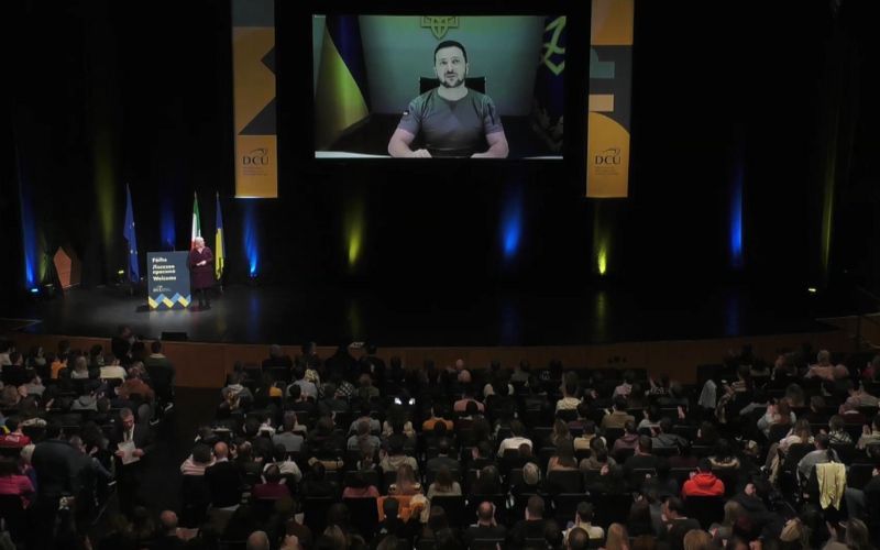 Zelenskyy tells Irish students to "take care" of their freedom