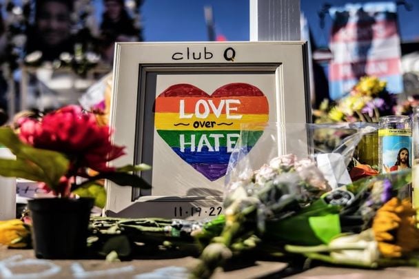 November 22, 2022: Mourners at a memorial outside of Club Q in Colorado Springs, Colorado. A gunman opened fire inside the LGBTQ+ club on November 19, killing 5 and injuring 25 others. 