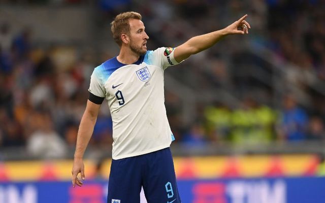 Englan captain Harry Kane wears a OneLove armband during England\'s Nations League game against Italy in September. 