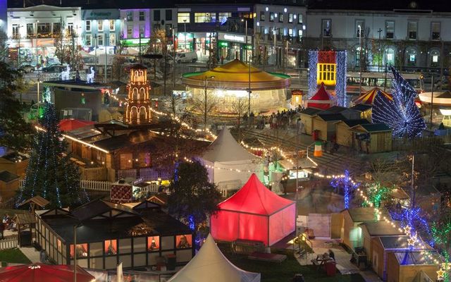 Galway Continental Christmas Market at night.