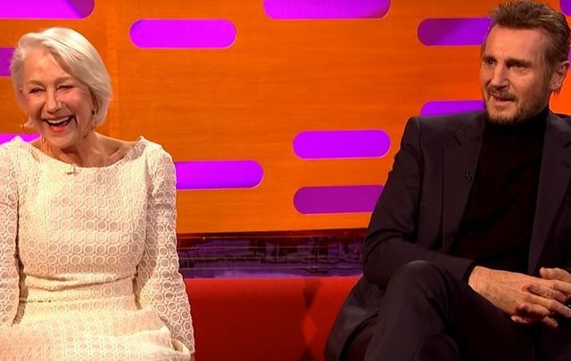 Dame Helen Mirren and Liam Neeson on \'The Graham Norton Show\' in 2018.