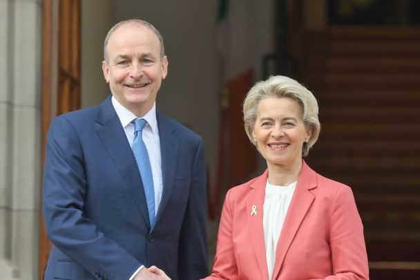 December 1, 2022: Taoiseach Micheál Martin greeting President of the European Commission Ursula von der Leyen outside Government Buildings in Dublin.