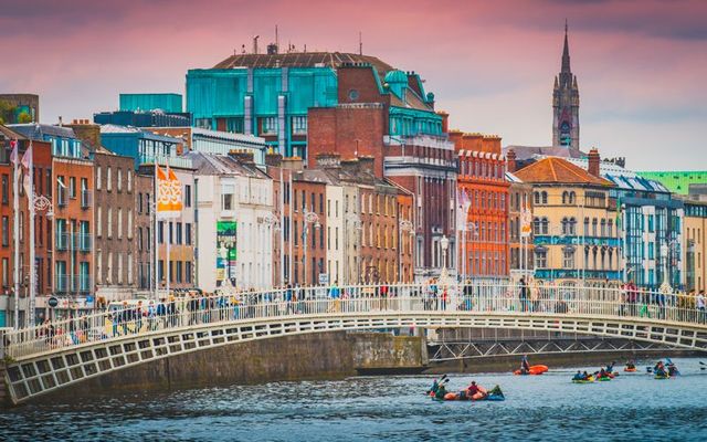 Dublin old town and Ha\'penny Bridge.