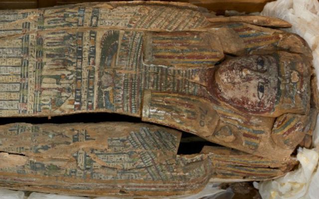 The ancient Egyptian sarcophagus at UCC. 