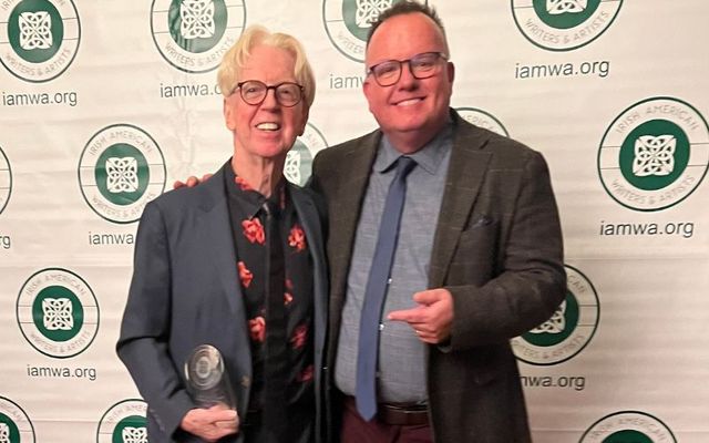 Larry Kirwan (left) and TAYSHT host Mike Farragher at the Eugene O\'Neill Award Celebration hosted by the Irish American Writers & Artists Inc.