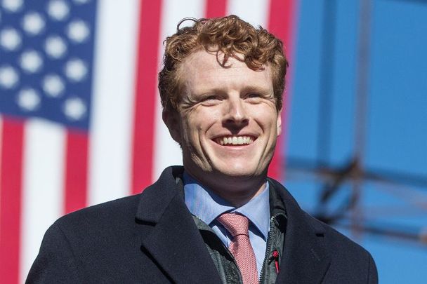 February 9, 2019: Rep. Joe Kennedy III takes the stage before introducing Sen. Elizabeth Warren (D-MA) during her event announcing her official bid for President in Lawrence, Massachusetts