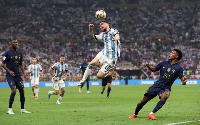 December 18, 2022: Lionel Messi of Argentina controls the ball on his head during the FIFA World Cup Qatar 2022 Final match between Argentina and France at Lusail Stadium in Lusail City, Qatar.