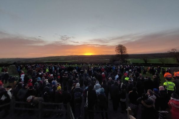 December 21, 2022: Crowds watching the sunrise at Newgrange in Co Meath on the morning of the Winter Solstice.
