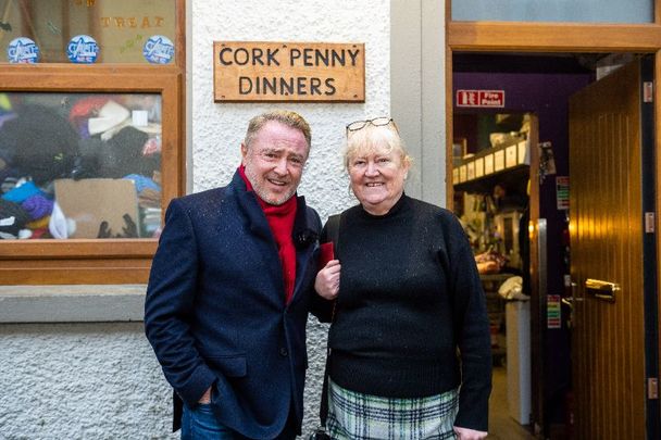 December 24, 2022: Michael Flatley at Caitríona Twomey at Cork Penny Dinners.