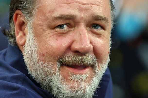 January 29, 2022: Russell Crowe watches the Women’s Singles Final match between Ashleigh Barty of Australia and Danielle Collins of United States during day 13 of the 2022 Australian Open at Melbourne Park in Melbourne, Australia. 