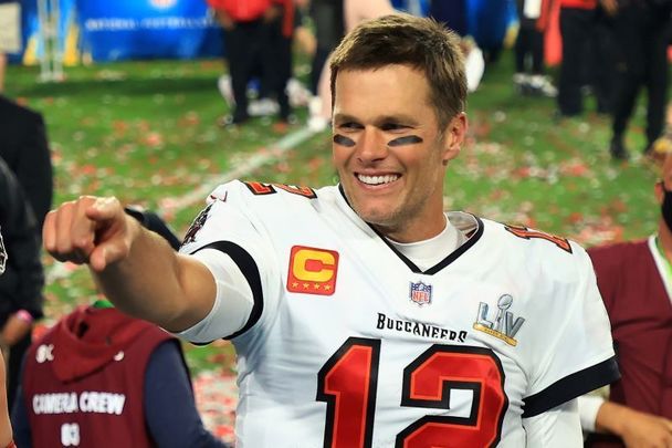 February 7, 2021: Tom Brady #12 of the Tampa Bay Buccaneers celebrates after defeating the Kansas City Chiefs in Super Bowl LV at Raymond James Stadium in Tampa, Florida. The Buccaneers defeated the Chiefs 31-9.
