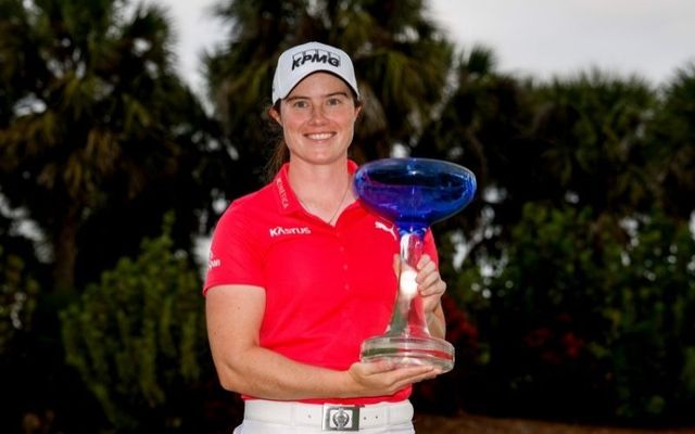 Victorious Leona Maguire celebrates after winning the Drive On Championship. 