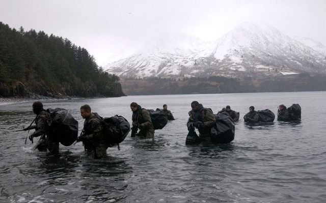 Navy SEALS in training in Alaska in December 2003.