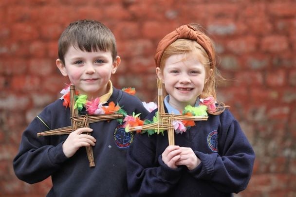 February 1, 2022: Schoolchildren in Dublin celebrating St. Brigid\'s Day. From 2023, the first Monday in February will be a bank holiday in observance of Brigid\'s Day and Imbolg.