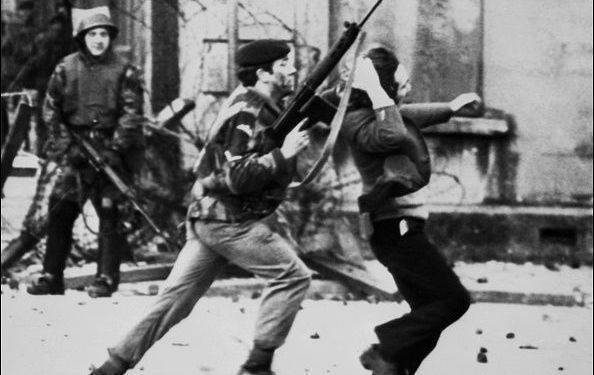 A British soldier drags a Catholic protester during the \'Bloody Sunday\' killings on January 30, 1972, when British paratroopers shot dead 13 Catholic civil rights marchers in Derry.