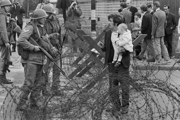 A civilian confronts a soldier in Northern Ireland, during The Troubles, on Aug 16, 1969.