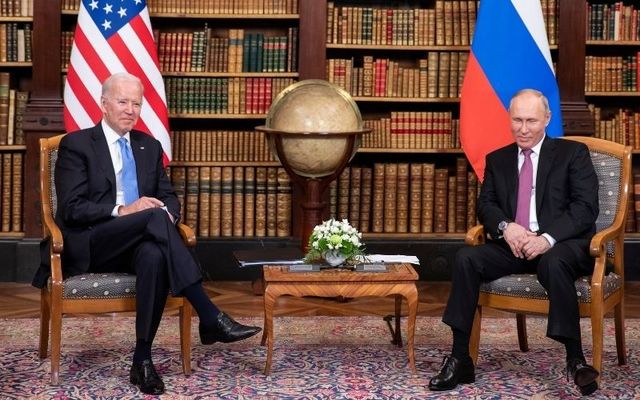 U.S. President Joe Biden (L) and Russian President Vladimir Putin meet during the U.S.-Russia summit at Villa La Grange on June 16, 2021 in Geneva, Switzerland.