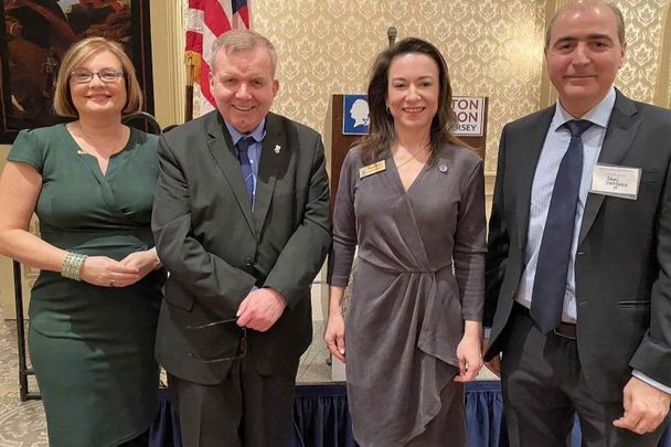 (L to R) Consul General Helena Nolan, Niall O’Dowd, New Jersey Assemblywoman Aura Dunn, and Sami Dahdouh at the Washington Association of New Jersey luncheon on February 21, 2022. 