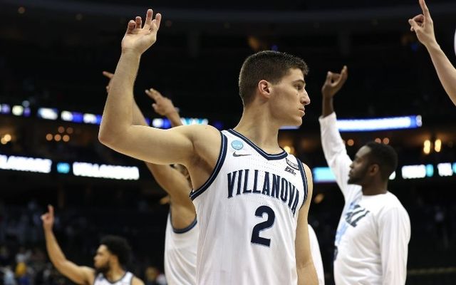 Collin Gillespie celebrates celebrates after the Villanova Wildcats\' win over Delaware. 