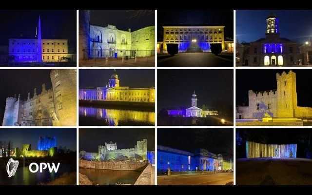 Irish landmarks light up blue and yellow for Ukraine ahead of St. Patrick\'s Day.