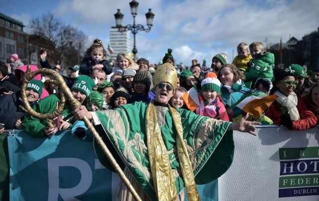 March 17, 2019: An actor playing the part of Saint Patrick leads the annual Saint Patrick\'s Day parade in Dublin, Ireland. Saint Patrick, the patron saint of Ireland, is celebrated around the world on St. Patrick\'s Day.