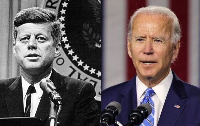 Former President John F. Kennedy and current US President Joe Biden. 