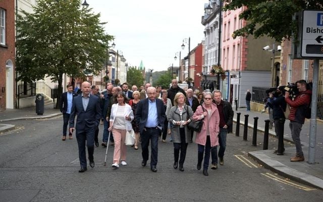 September 18, 2019: Bloody Sunday victim\'s family members make their way to Derry Courthouse as the first listing of the case against Soldier F takes place.
