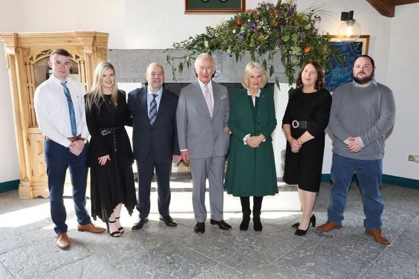 March 25, 2022: The Prince of Wales and The Duchess of Cornwall alongside the family of Ashling Murphy at Brú Ború Cultural Centre, Co Tipperary