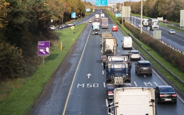 November 24, 2021: Trucks heading towards the M50 as they depart Dublin through the Port Tunnel, as the Irish Truckers Haulage Association Against Fuel Prices groups lead a convoy of vehicles into Dublin City Centre. 