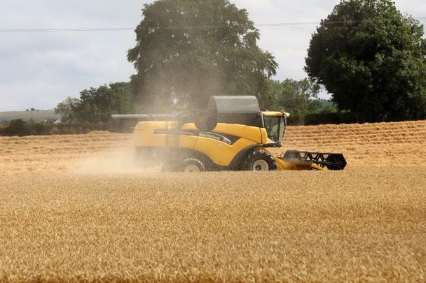 July 2018: A field of cereal crops being harvested on a farm field outside Rathangan in Co Kildare.