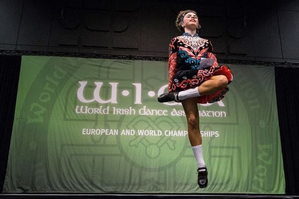 April 2, 2016: An Irish dancer competes at the World Irish Dance Championship in Brighton, England, organized by the World Irish Dance Association and billed as the \'Irish Dance Spectacular\'. 