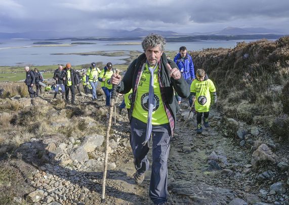 Charlie Bird at the top of Croagh Patrick on Saturday.