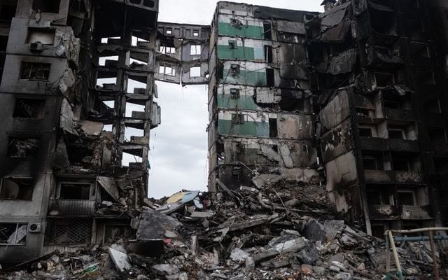 A suburb in Kyiv lies in ruins following the Russian invasion of Ukraine. 