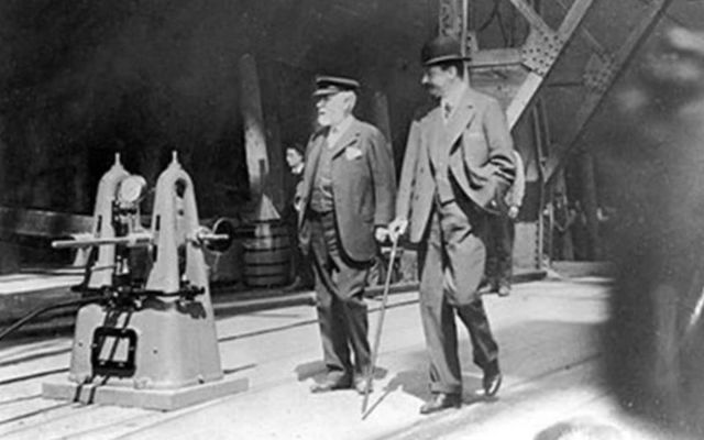 Bruce Ismay and William Pirrie inspecting RMS Titanic before its launch on 31 May 1911.