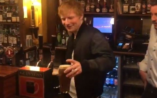 Ed Sheeran pulls a \"pretty perfect pint\" of Guinness at Fitzgerald\'s of Sandycove in South Dublin ahead of his 10 Irish shows for his \"Mathematics\" tour.