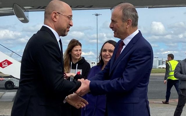 April 20, 2022: Ireland\'s Taoiseach Micheál Martin (right) meeting with Ukraine\'s Prime Minister Denys Shmyhal at Shannon Airport.