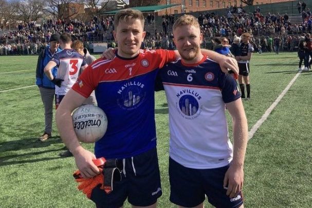 New York’s Mick Cunningham and Paddy Boyle at Gaelic Park on Sunday.