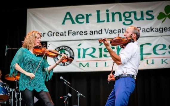 Natalie MacMaster and Donnell Leahy playing at the Milwaukee Irish Fest.