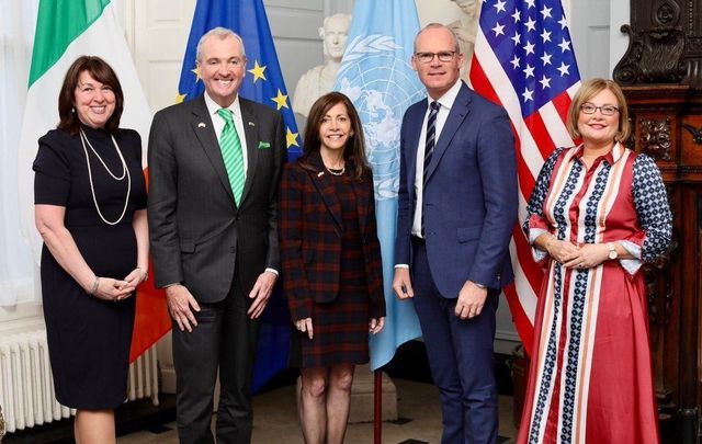 U.S. Ambassador to Ireland Claire Cronin, Governor Phil Murphy and his wife Tammy, Irish Foreign Minister Simon Coveney and New York Consul General Helena Nolan in Dublin on Monday.