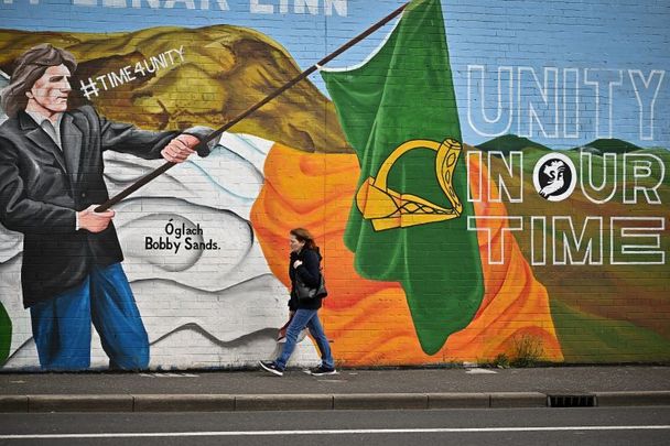 May 4, 2022: A Sinn Féin mural, featuring Bobby Sands, on the Falls Road in Belfast the day before Northern Ireland heads to the polls for its Assembly elections. For the first time in Northern Ireland\'s 100-year existence, Unionists could see nationalist party Sinn Féin becoming the largest party.