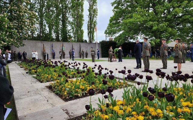 Michael D. Higgins lays a wreath at the Arbour Hill Cemetery on Wednesday, May 4. 