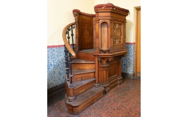 A 19th-century oak pulpit.