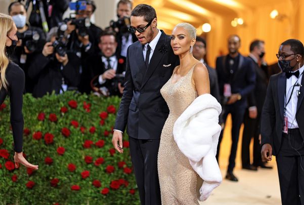 Kim Kardashian with her boyfriend Pete Davidson at the Met Gala on Monday night. 