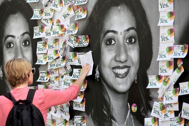 May 29, 2018: Mural of Savita Halappanavar by artist Aches on a white wall on Richmond Street South in Dublin city.\n