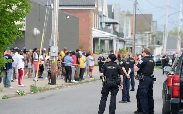MAY 14: Buffalo Police on scene at a Tops Friendly Market on May 14, 2022, in Buffalo, New York.
