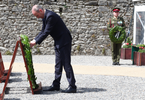 Taoiseach Micheál Martin lays a wreath at Ireland\'s National Famine Commemoration in Strokestown, County Roscommon, on Sunday.