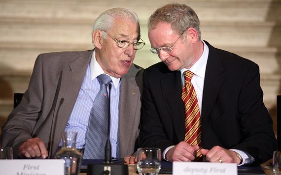 Former Northern Ireland First Minister Ian Paisley (left) with former Deputy First Minister Martin McGuinness (right).
