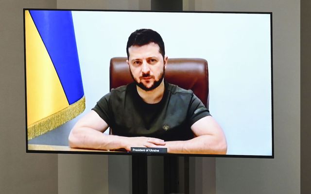 President Volodymyr Zelenskyy speaking to the United Nations from Ukraine. 