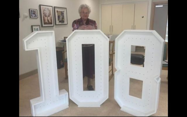 Máirín Hughes celebrates her 108th birthday at Maryfield Nursing Home in Co Dublin. 