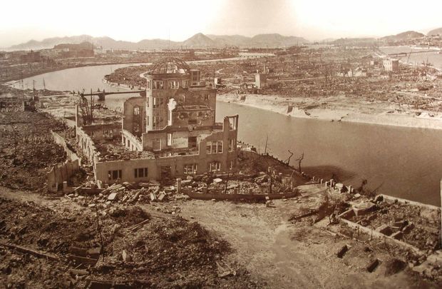 The atomic cloud floating over Hiroshima, Japan, in WWII. 